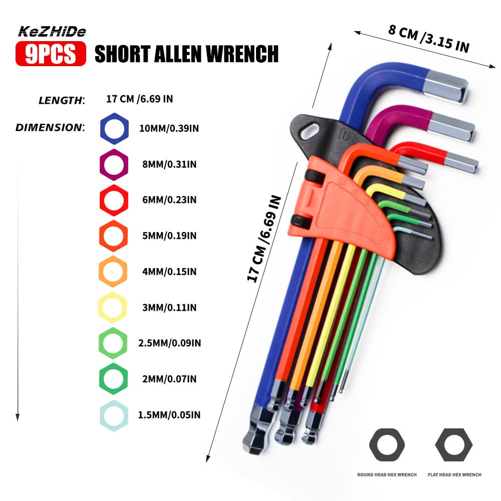 Color Hex Key Set Wrench Hexagonal Allen Key 9-Piece Set Screwdriver Tool Ball-End Combination