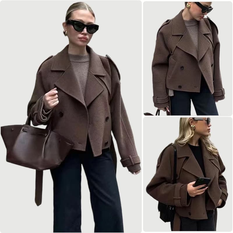 European and American 2025 New Autumn Winter Fashion Casual Elegant Soft Loose Notch Lapel Double-Breasted Solid Wool Coat