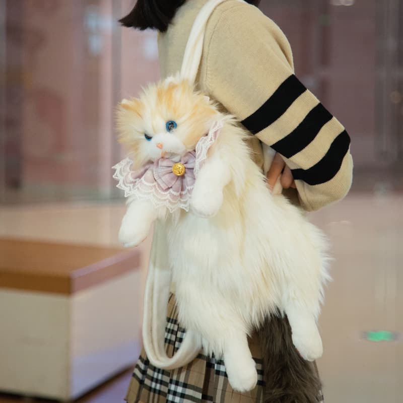 Cat Plush Backpack, TikTok Same Style, Simulation Stuffed Animal School Bag, Cute Birthday Gift, Cat Doll Backpack
