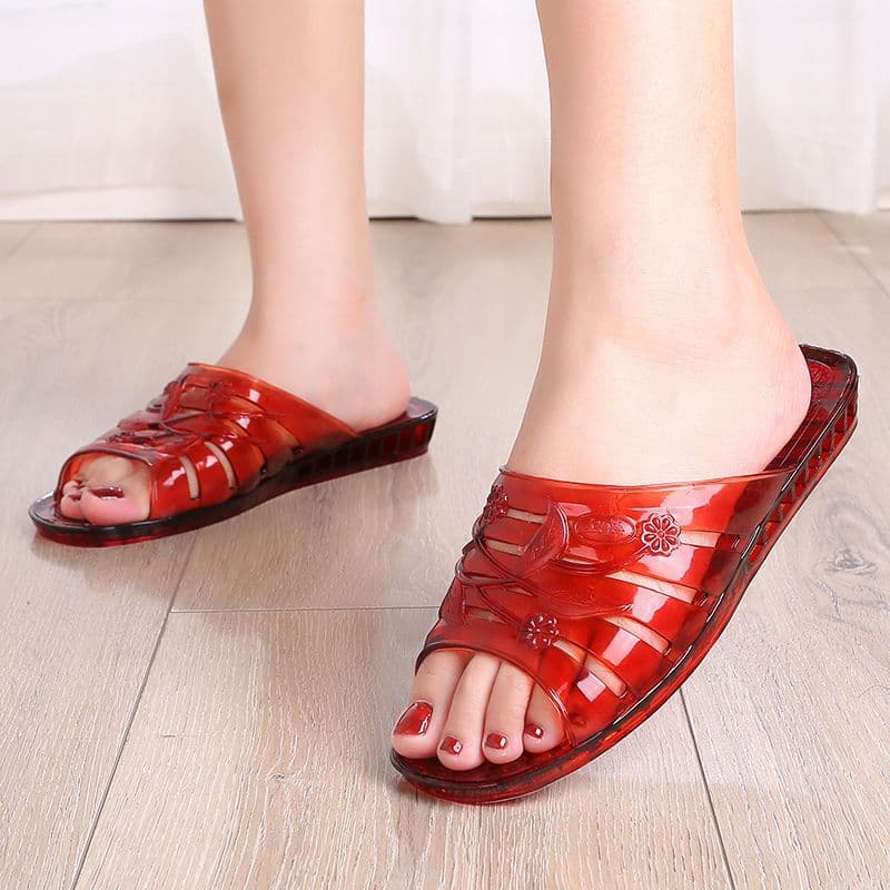 Crystal Plastic Slippers Jelly Cutout Bathroom Slippers Thick Sole Anti-Slip Anti-Odor Easy to Clean Home Old-Style Slippers