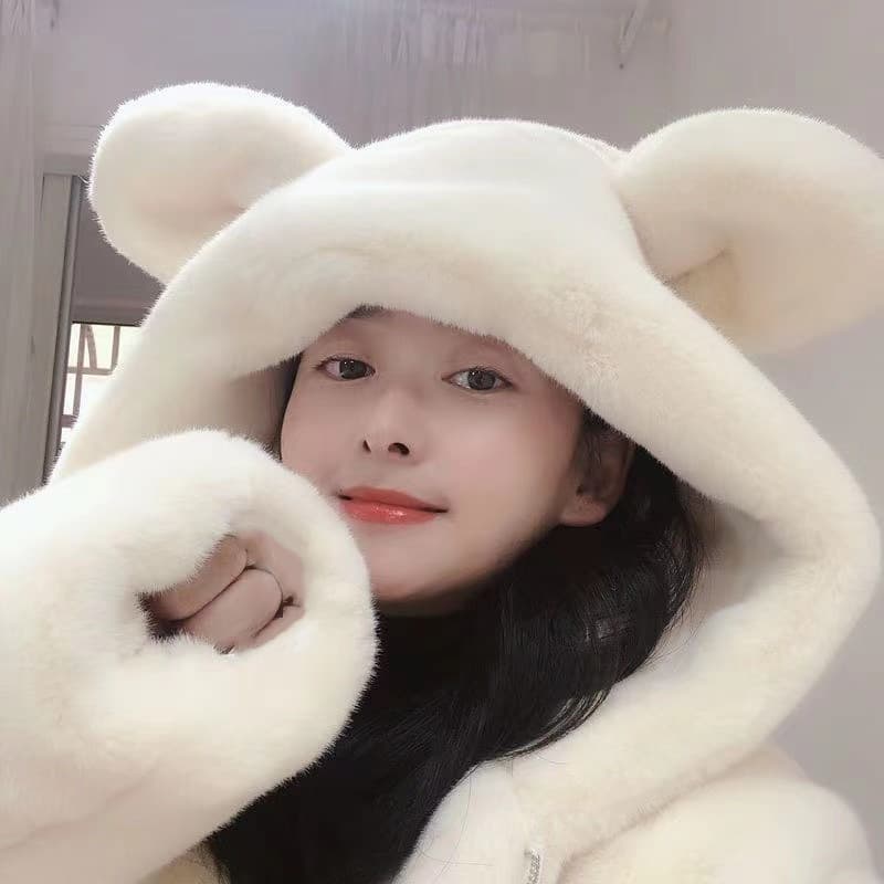 2025 Winter New Style Hooded Loose Cute Bear Ears Thickened Furry Mid-length Faux Fur Coat for Women
