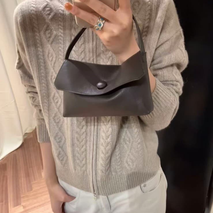 ROW new handheld women's bag 2025 crossbody bag first layer cowhide cute buttons simple casual soft leather small square bag