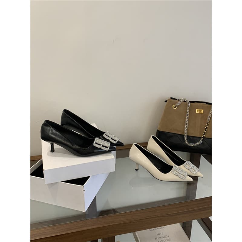 2025 Four Seasons Flat Shoes Thin Heel Pointed Toe Women's Autumn Shoes 35-40 Fashion High Heel Women's Shoes
