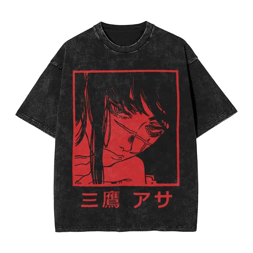 Anime Chainsaw Man T-Shirt Unisex Clothing Gothic Y2K Retro Washed High Short Sleeve T-Shirt