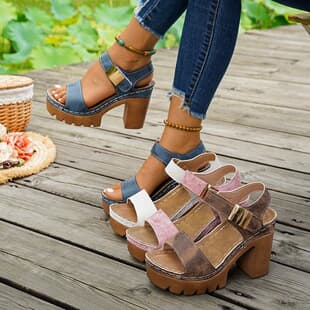 Summer European High Heel Sandals for Women 2026 New Style Chunky Heel Cross-Border Plus Size Peep Toe Roman Sandals In Stock