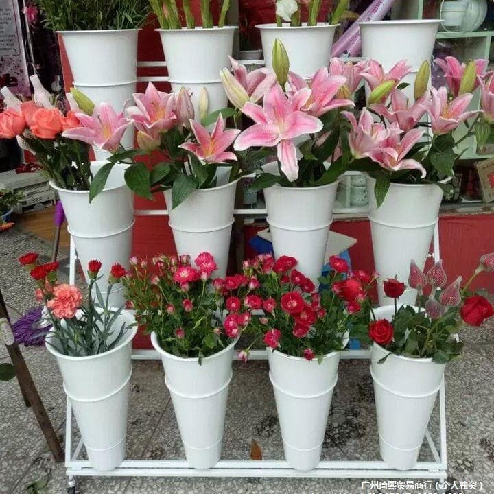 Large multi-tiered movable flower rack, wrought iron flower rack, fresh flower shelf, flower bucket display rack