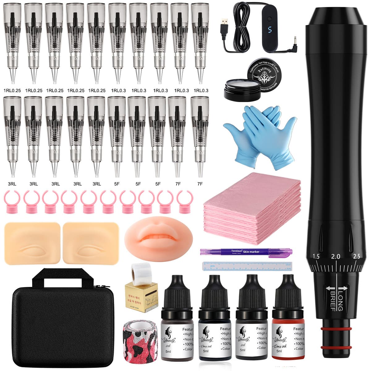 Ybeauty Slim Waist Tattoo Machine Kit for Eyebrow, Eyeliner, Lip Blushing, Permanent Makeup, Beginner Practice