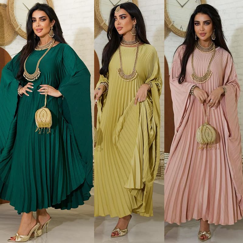 MQ106 Trendy Street Long Dress, Pullover Pleated Flannel Fabric, Flared Plus Size Women's Dress