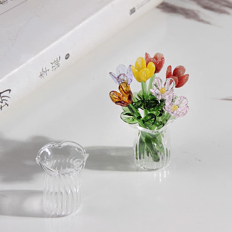 Handmade Zibo Glass Small Flower, Glass Imitation Bouquet Rose Tulip Eternal Flower Gift, Desktop Decoration Ornament