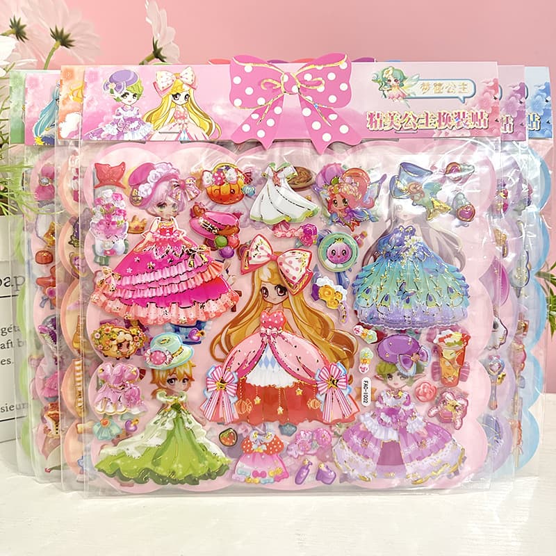 Princess dress-up stickers for girls, dress-up stickers, three-dimensional repeatable self-adhesive toys for children aged 3-6 years old