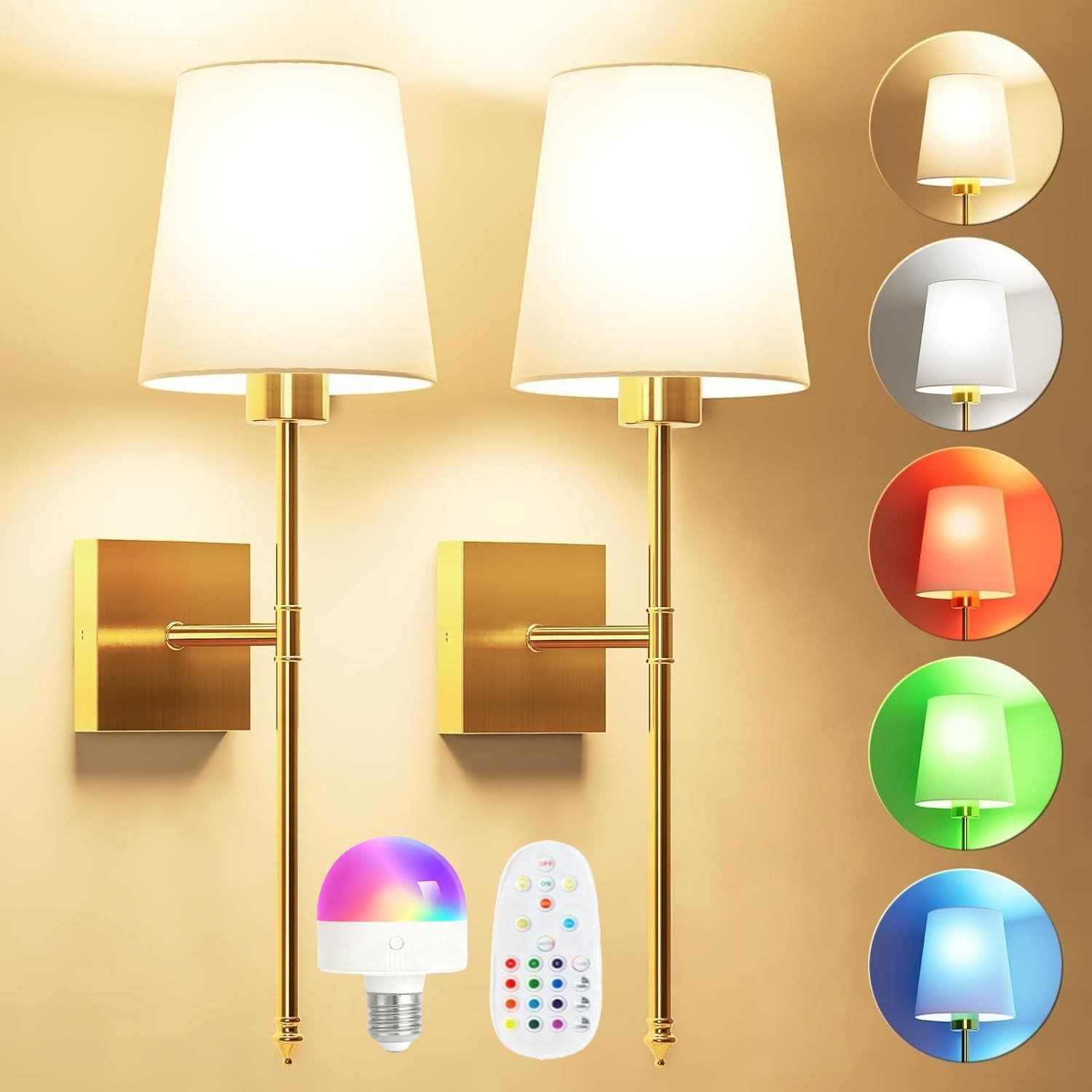 Cross-border American wireless battery-powered wall lamp RGB remote control three-color bedroom bedside lamp living room background decorative lamp