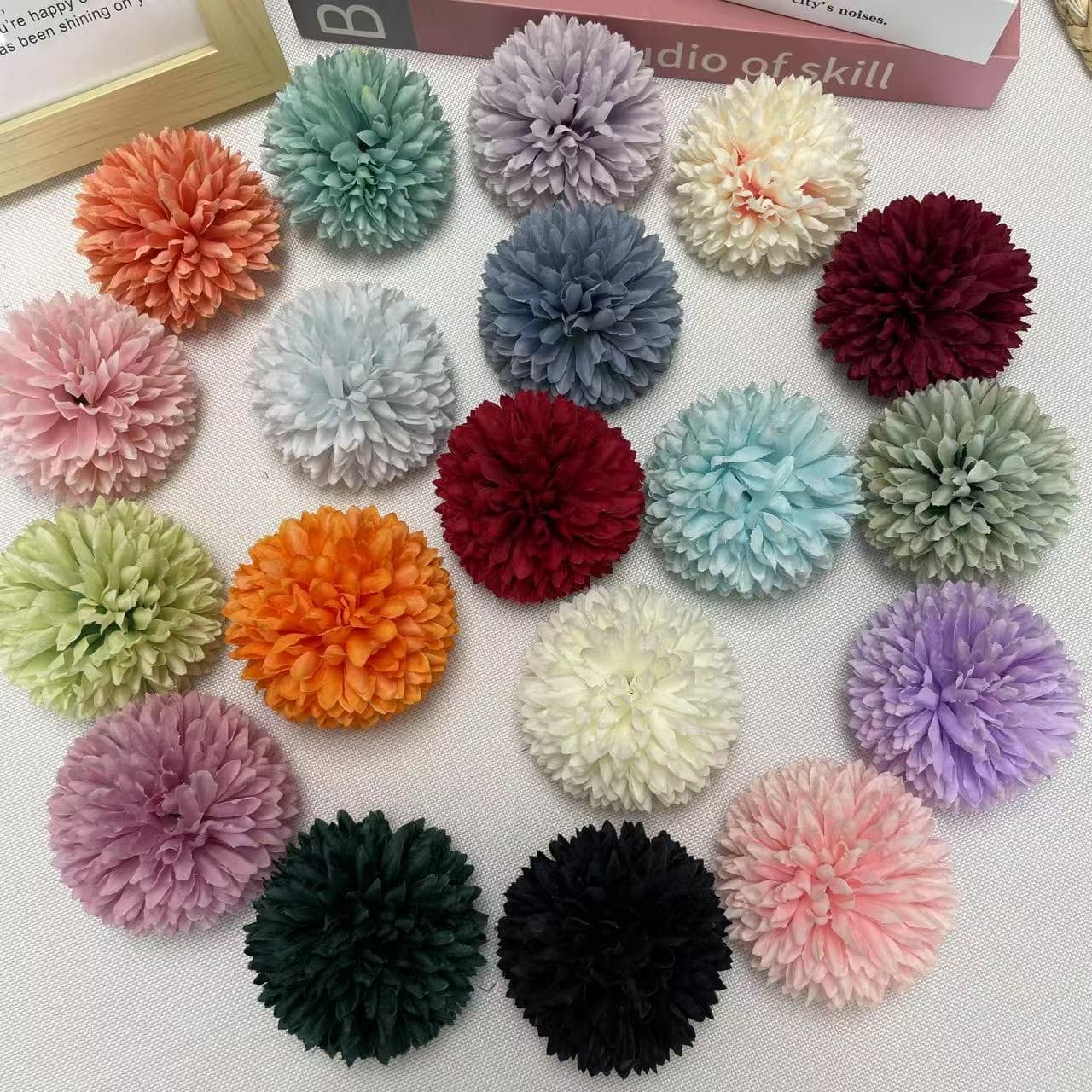 Wholesale Artificial Pompom Chrysanthemum Heads Gift Box Decoration Accessories Fake Flowers Wedding Hall Arrangement Flower Wall Scenery