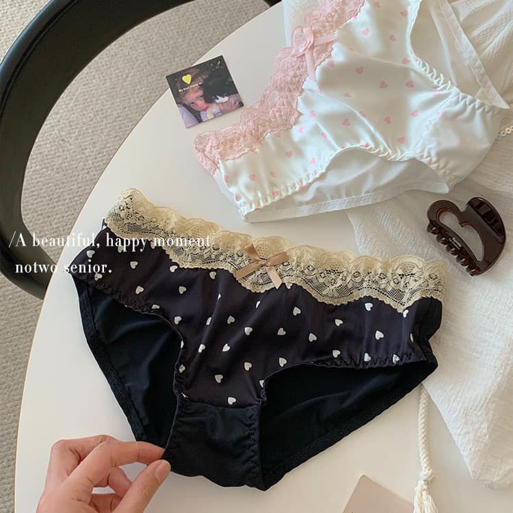 Peach Sweetheart~ Pure and Sweet Heart Lace Panties for Women, Low-Rise Comfortable Breathable Butterfly Knot Girl Triangle Panties