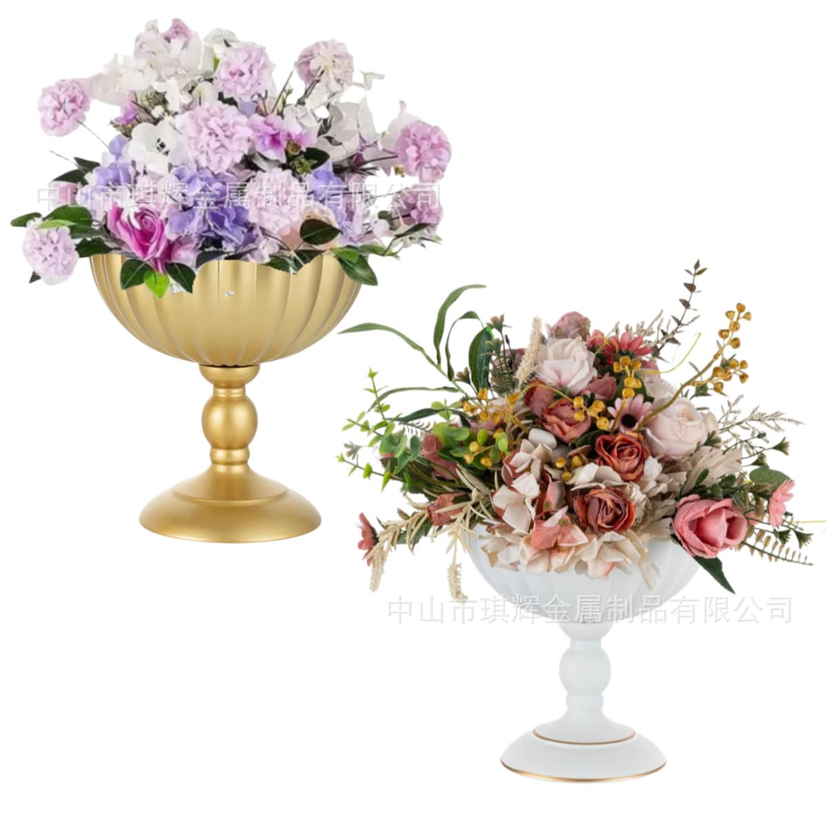 Directly supplied from the source factory, golden pumpkin pattern tall metal flower ware, wedding road leading wedding main table decoration, cross