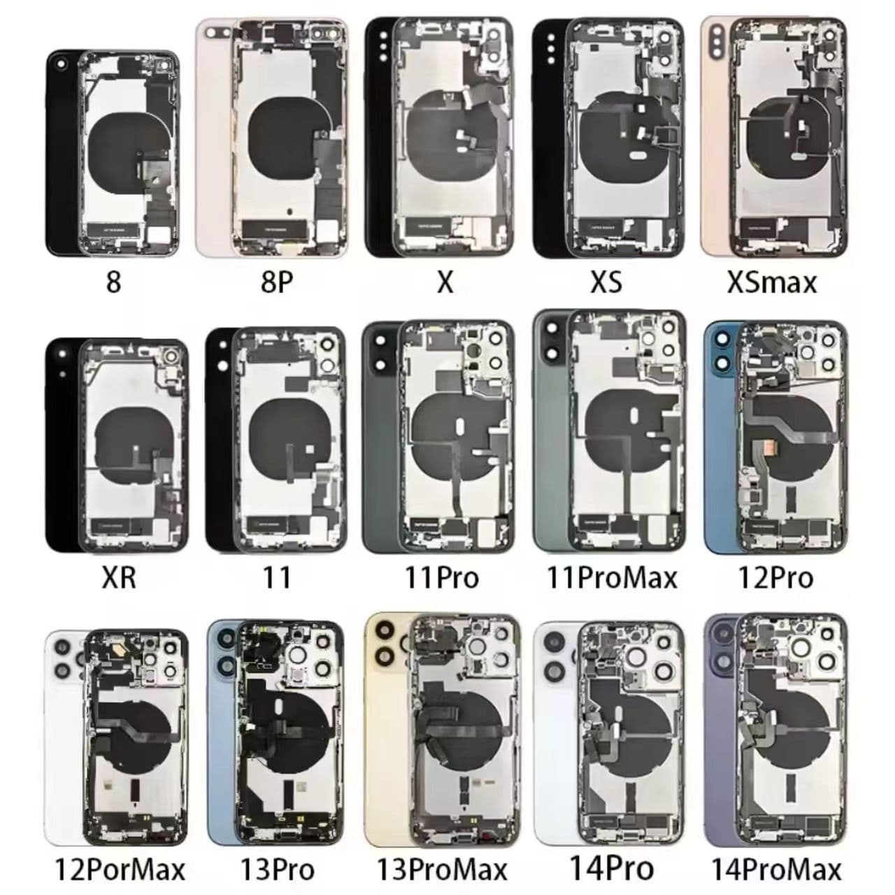 Compatible with XR/11/12/13/15/14PM iPhone Midframe Phone Back Cover Assembly with Parts Rear Glass