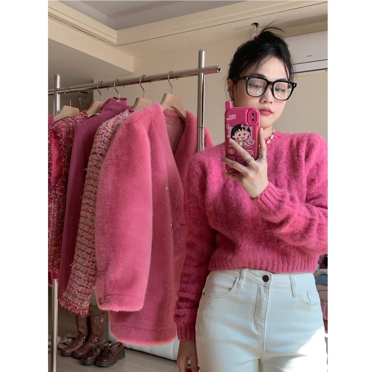 Raspberry pink for a fair complexion ~ Winter dopamine milky soft and chewy chic cable knit crew neck sweater