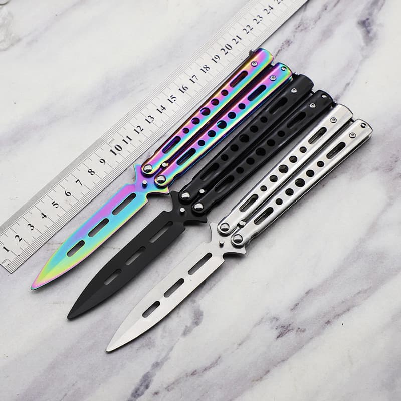 Beginner Butterfly Knife CSGO Unsharpened Stainless Steel Folding Knife Toy Self-Defense Practice Full Steel Trick Training