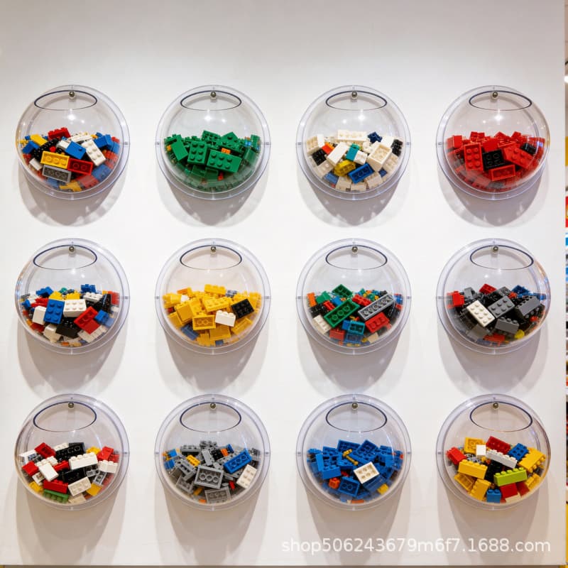 Semi-circular multi-purpose wall-mounted storage box, transparent storage box, building blocks, food dolls, toys, hand-made display box, round cover