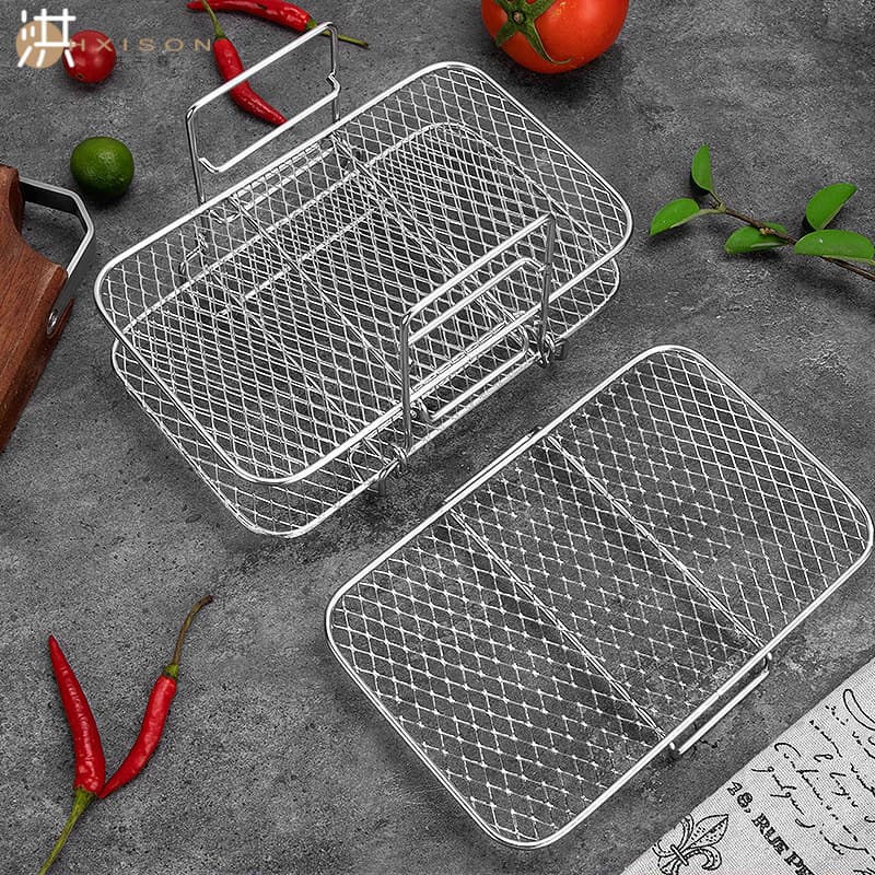 304 Stainless Steel Drying Steaming Rack Three-Layer Air Fryer Accessories Rack Removable Dehydration Rack