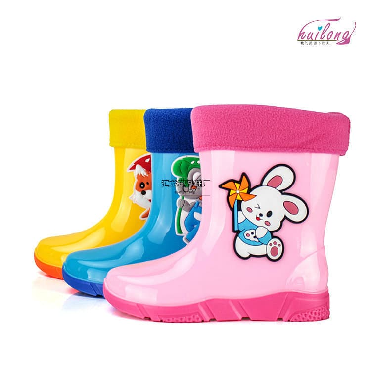 668 Fuzzy Lined Cute Fashion Mid-calf Rain Boots, Unisex Animal Print Waterproof Warm Detachable Sizes for Large, Medium, and Small