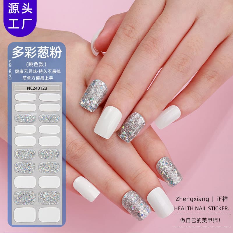 Nail Art Gel Stickers Half Baked Half Cured with Onion Powder Color Jumping Effect UV Light Required for Application 20 Pieces