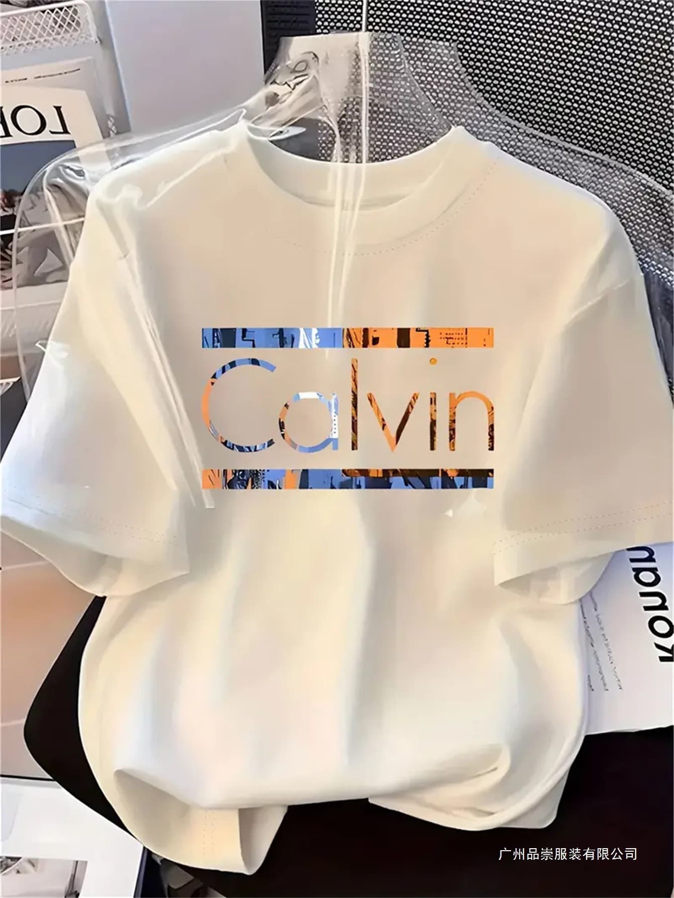 Ladies' soft knitted round-neck short-sleeved T-shirt, CALVI