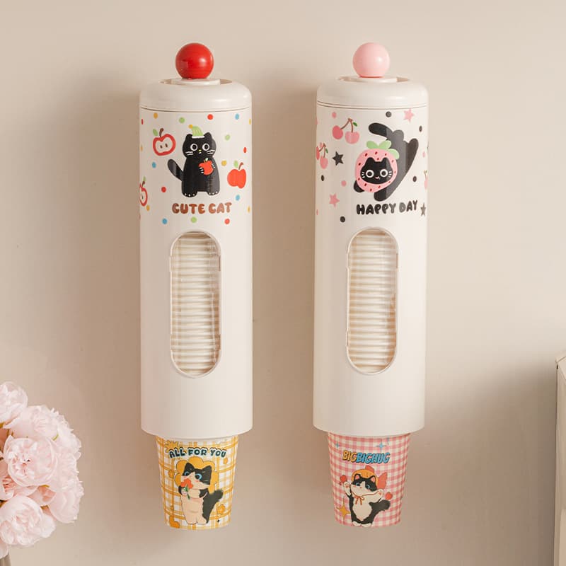 D dopamine cute disposable paper cup dispenser no-drill wall-mounted cup holder water dispenser dust-proof cup stand