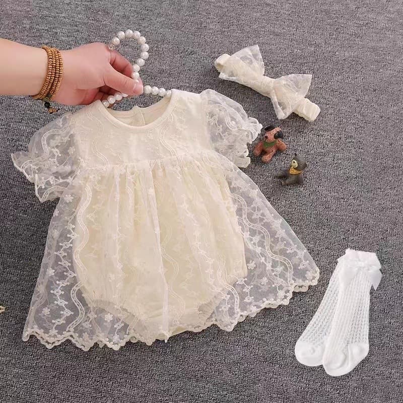 Baby Girl Summer Newborn 100 Days Full Month Infant Dress Princess Style Romper Bodysuit One-Piece Summer Set