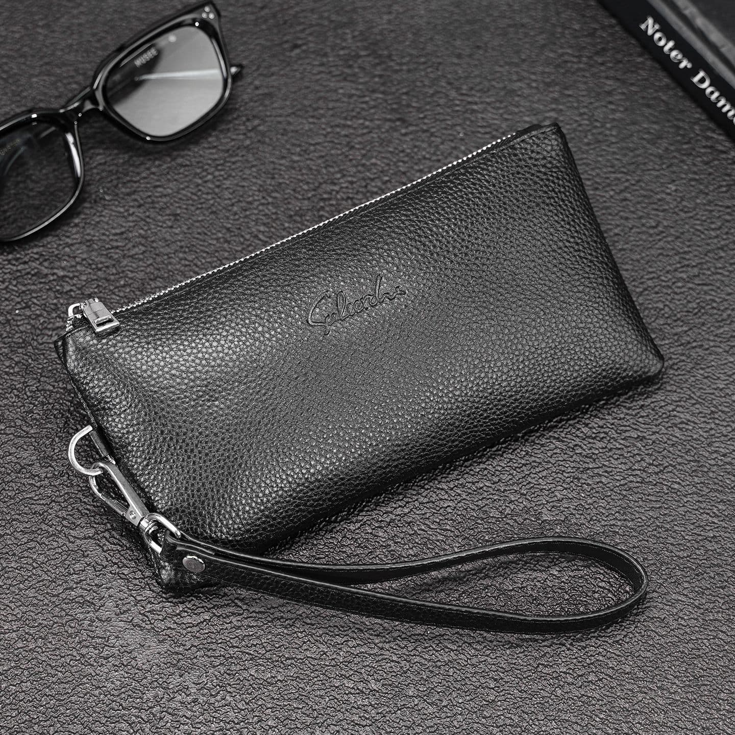 Men's Genuine Leather Long Wallet with Zipper, Korean Fashion Clutch Bag for Young Men, Business Multi-functional Handbag