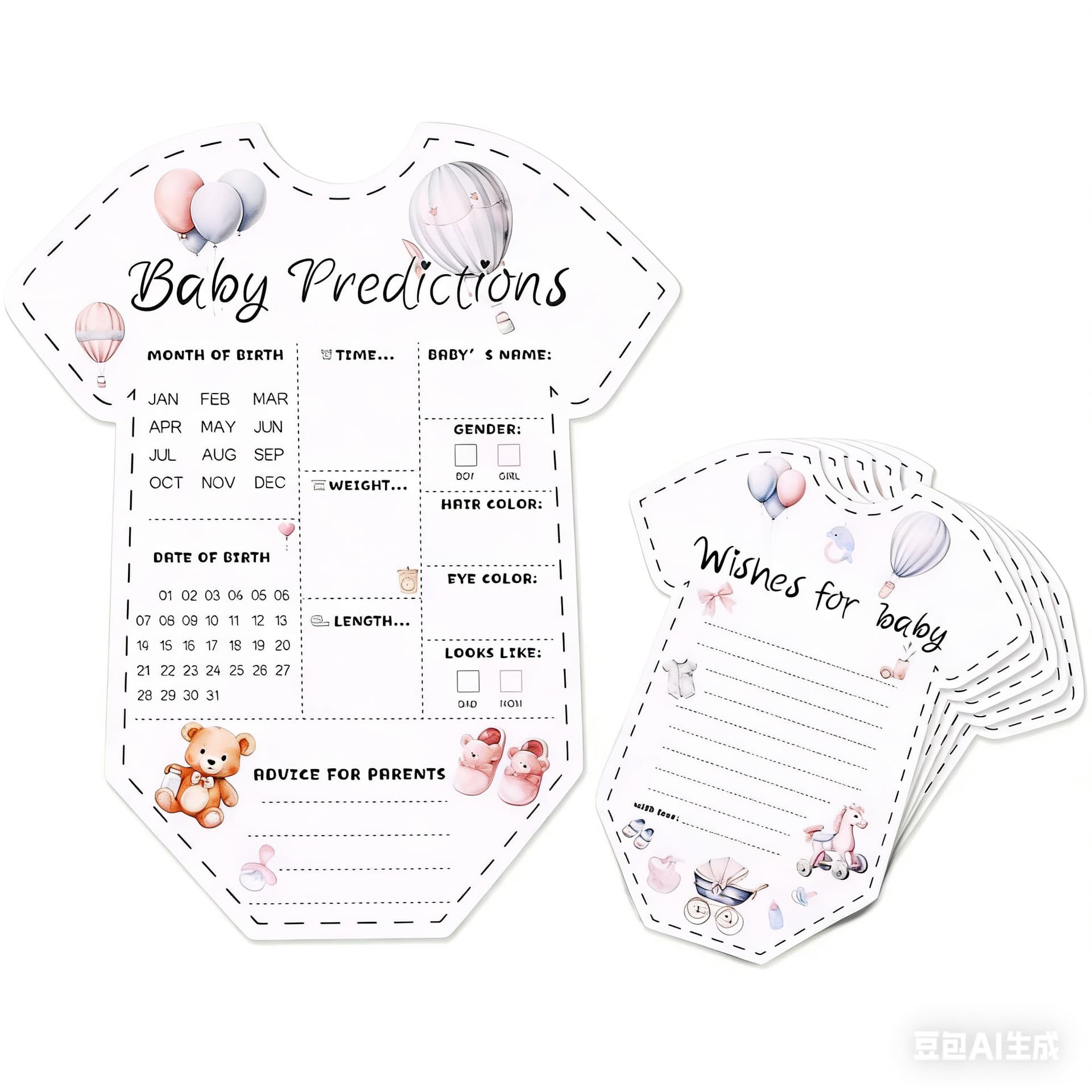Baby Shower Prediction Cards for Baby Shower Party Game, Gender Reveal Game, Wishes and Advice Cards