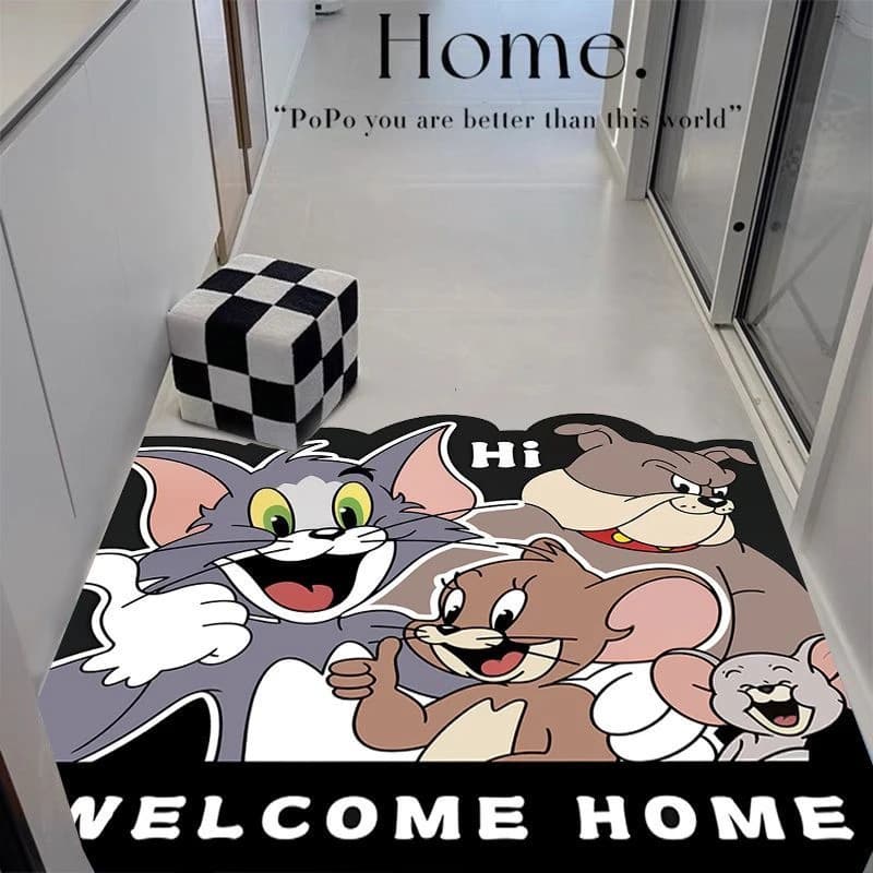 [New] Diatom mud Mickey Tom and Jerry water-absorbent, wear-resistant, non-slip entrance door mat, washable animation floor mat