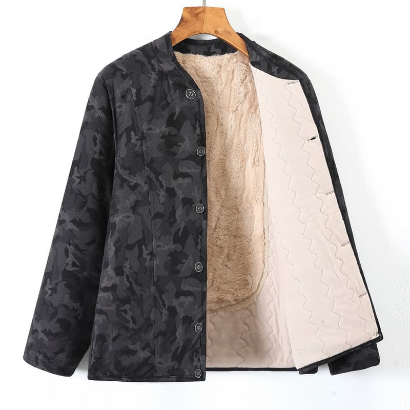 Middle-Aged and Elderly Men's Camel Wool Cotton Coat, Dad's Winter Thick Small Cotton Jacket, Grandpa Winter Fleece-Lined Warm Underwear Large Size