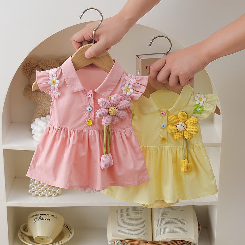 Baby summer dress, cute baby girl's butt-covering dress, hundred-day fashionable princess shirt collar, sunflower cover-up skirt