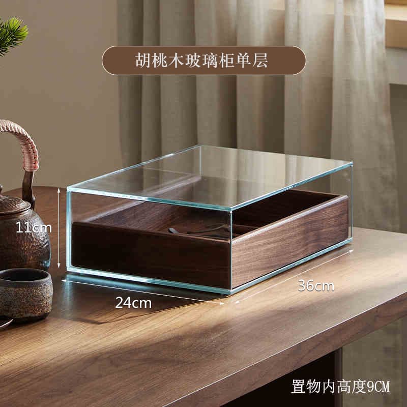 Black walnut wood solid wood tempered glass display cabinet for tea sets and teacups, dustproof storage and display, dental cabinet