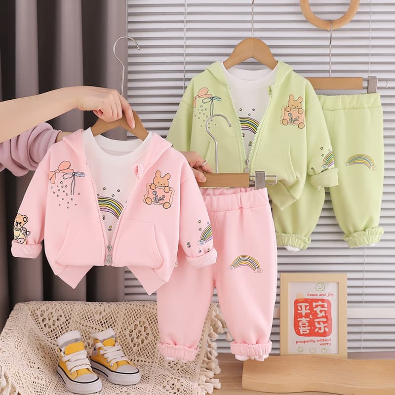 Girls' Spring Korean Cartoon Set, Infant Kids' Trendy Clothing 2026 New Style Casual Three-Piece Outfit