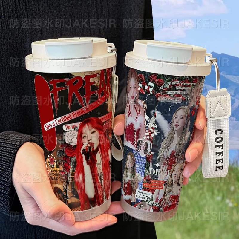 Yan Song Yuqi Cute Merch Thermos Cup 316 Stainless Steel Large Capacity Straw Water Bottle Car Coffee Cup for Men and Women