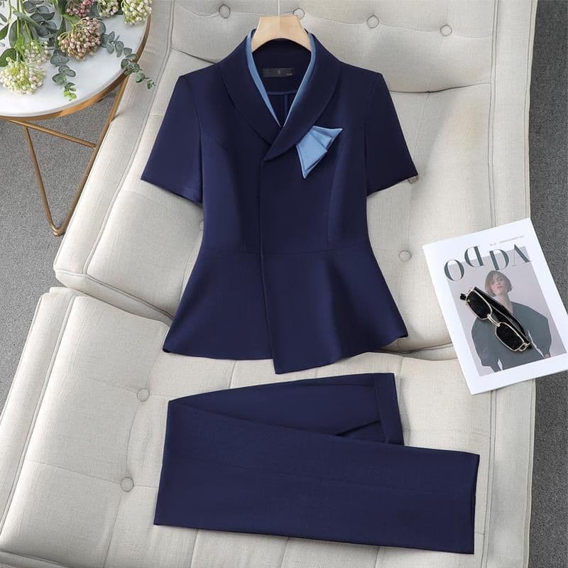 Professional Suit Set for Women, Summer Thin Short-Sleeved Style, Elegant Workwear for Jewelry Stores, Beauty Salons, and Hotel Front Desks
