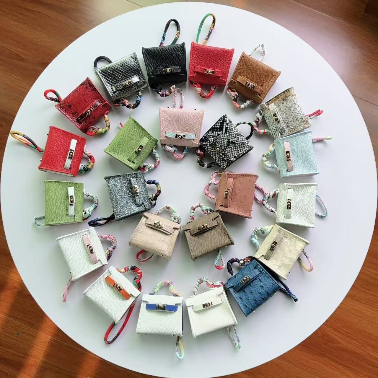 Genuine Leather Fashion Mini Bag Cowhide Kelly Bag Pendant Cute Women's Earphone Bag Storage Keychain Decoration
