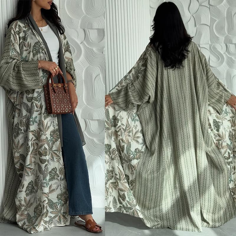 MQ224 New Modest Long Robe Long Sleeve Printed Coat Cross-Border Long Patchwork Cardigan Fashion Cape Outerwear