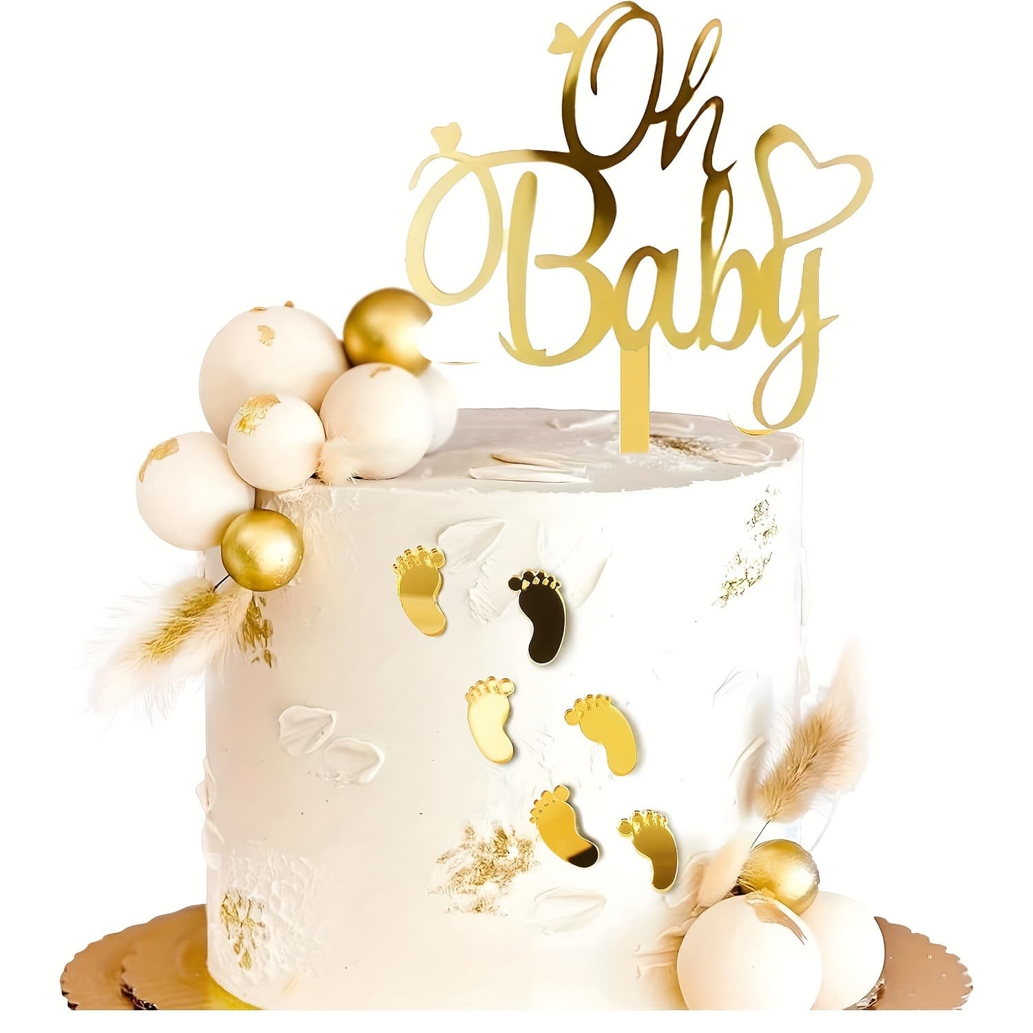 15pcs Cross-Border Best-Selling Baby Shower Theme Acrylic Mirror Small Footprint Cake Decoration Insert Card