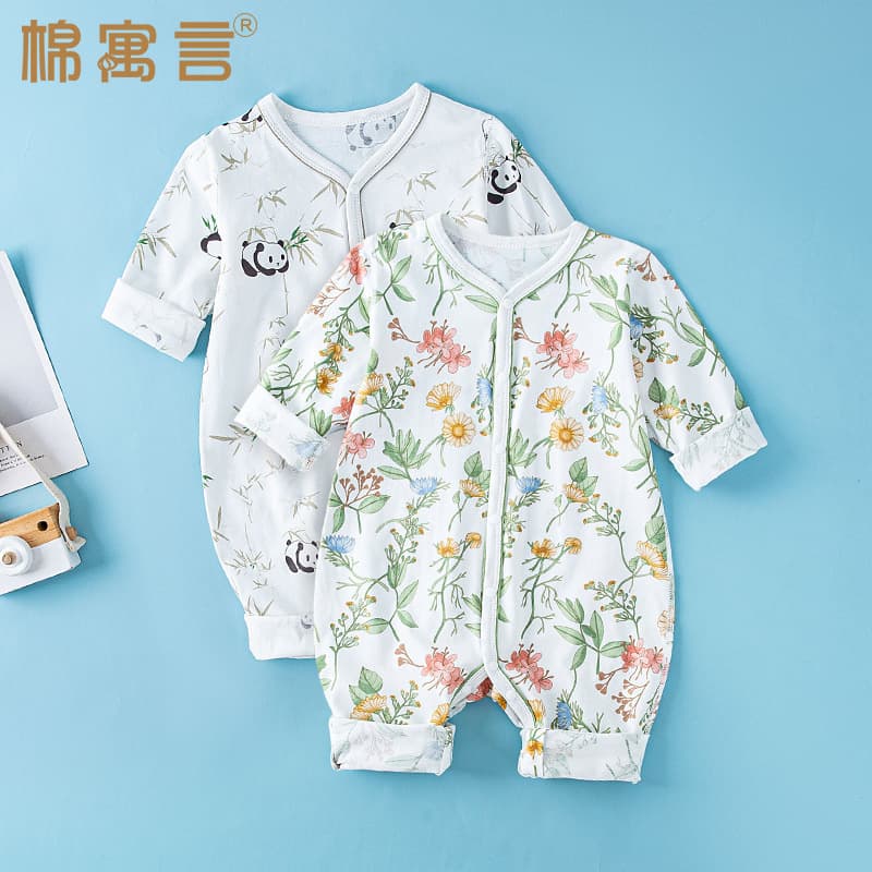 Baby crawling clothes, spring and summer thin pure cotton onesies, baby clothes, cartoon cute air-conditioned clothes, long-sleeved pajamas