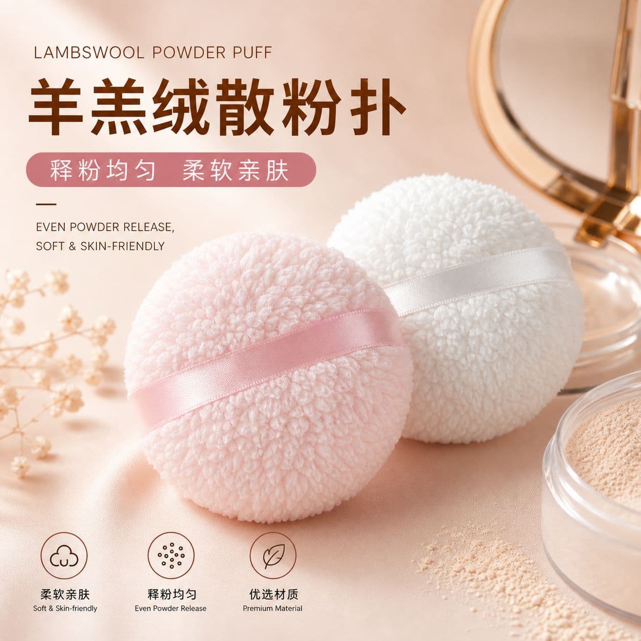 In-Stock Large Lamb Wool Loose Powder Puff, Makeup Puff for Makeup Artists, Loose Powder Puff for Setting and Touch-Up Makeup