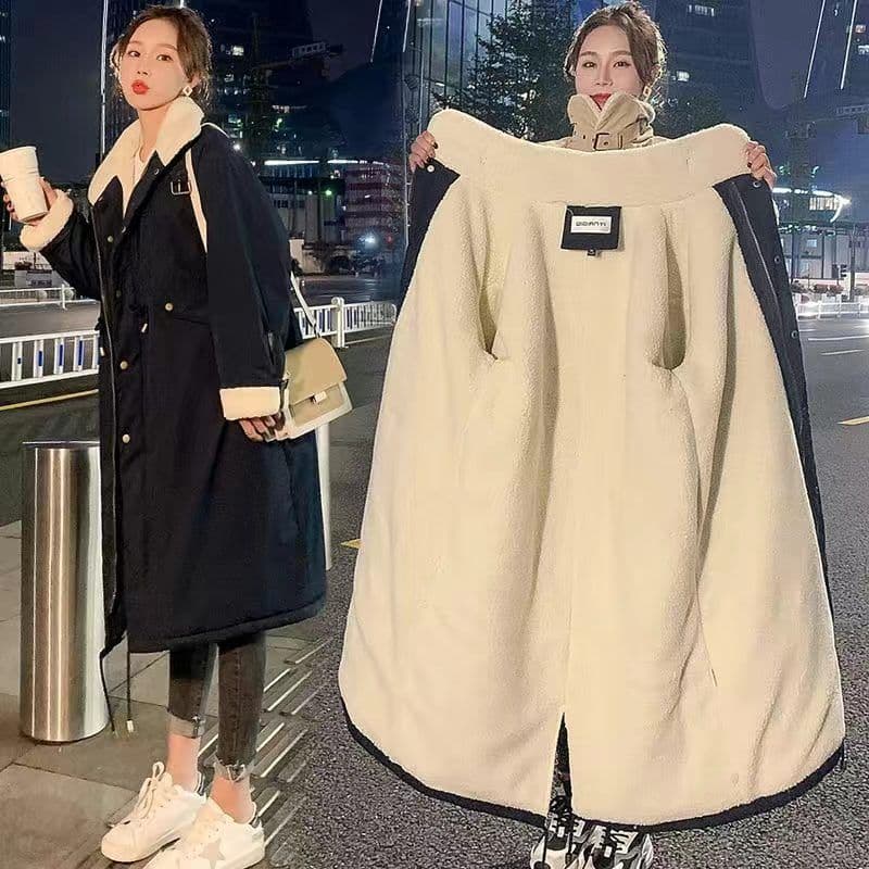 2025 New Style Maternity Winter Outfit Set with Fleece Lining and Thickened Cotton Coat, Mid-Length, Suitable for Late Pregnancy Autumn and Winter Wear