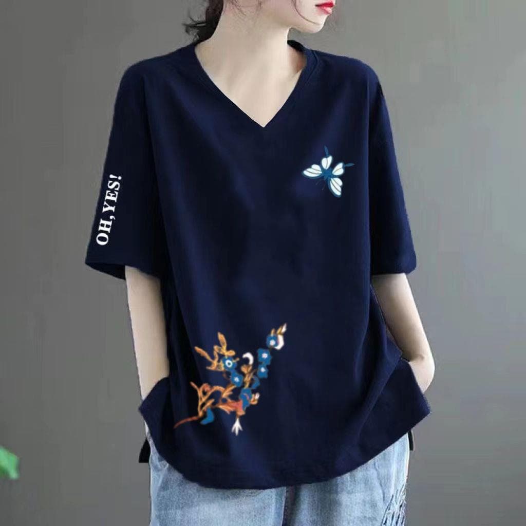 Clearance Mother's Short Sleeve T-Shirt for Middle-aged and Elderly Women, V-neck Loose Plus Size, Fashionable and Slimming Top