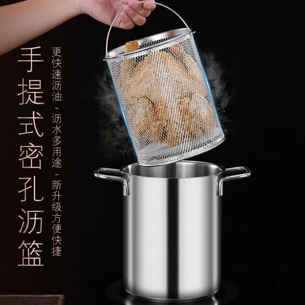 304 Stainless Steel Multi-functional Fry Pan, Home Use Tempura Fryer, Kitchen Oil-saving with Filter Mini Fryer
