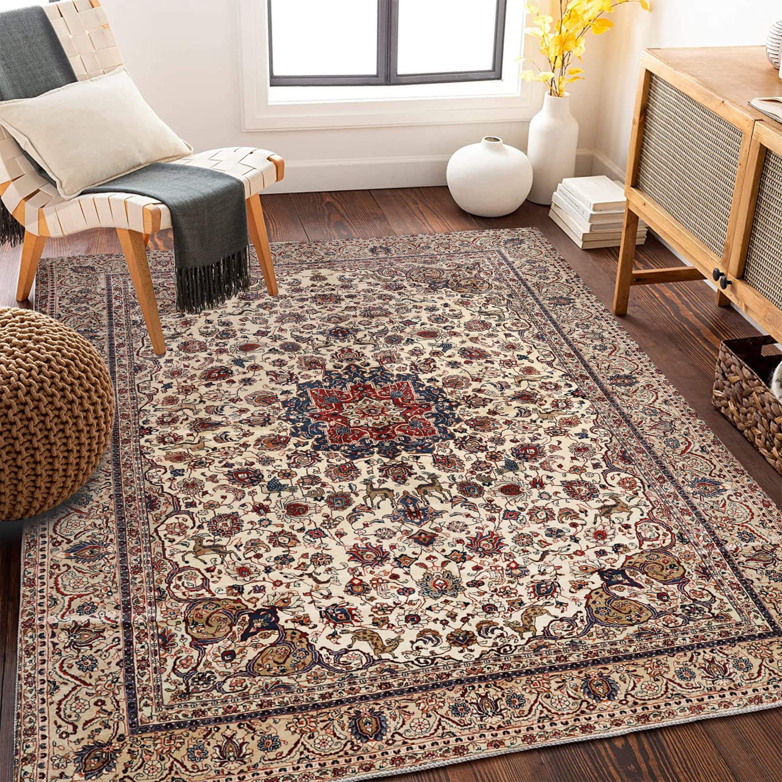 Bohemian Area Rug for Living Room, American Style Coffee Table Bedside Carpet, Stain-Resistant and Easy to Clean Floor Mat, Wholesale Direct Shipping
