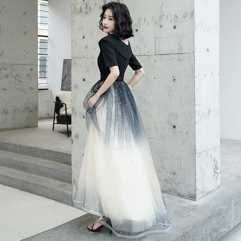 2026 New Style Banquet Evening Dress for Women, Elegant V-Neck Black Long Gradient Gown for Annual Party and Hostess