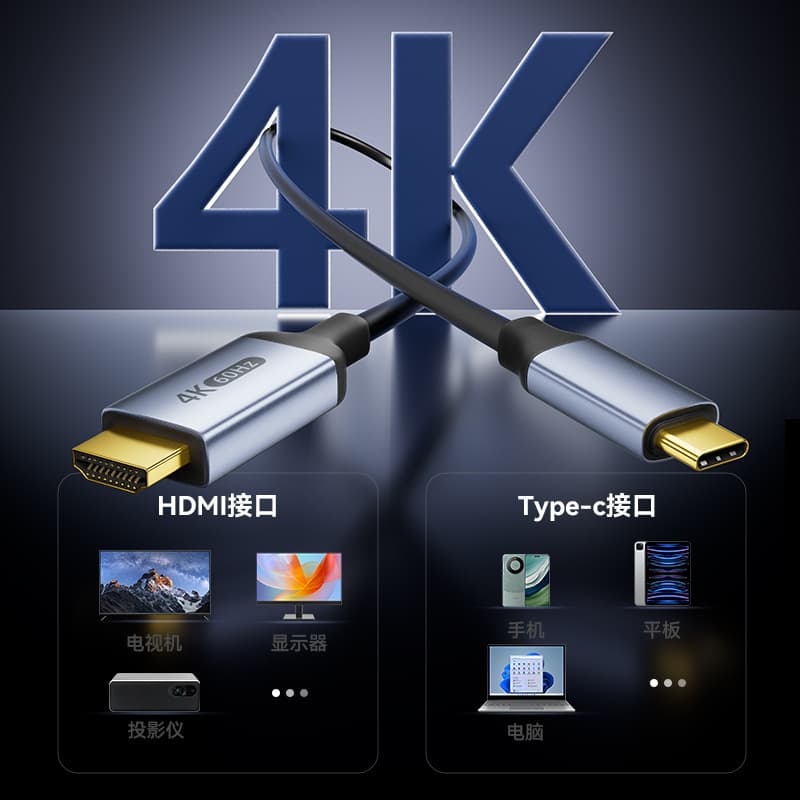 Type-C to HDMI Cable 4K60Hz for Phone, Tablet, Laptop, TV Adapter Projector Screen Mirroring