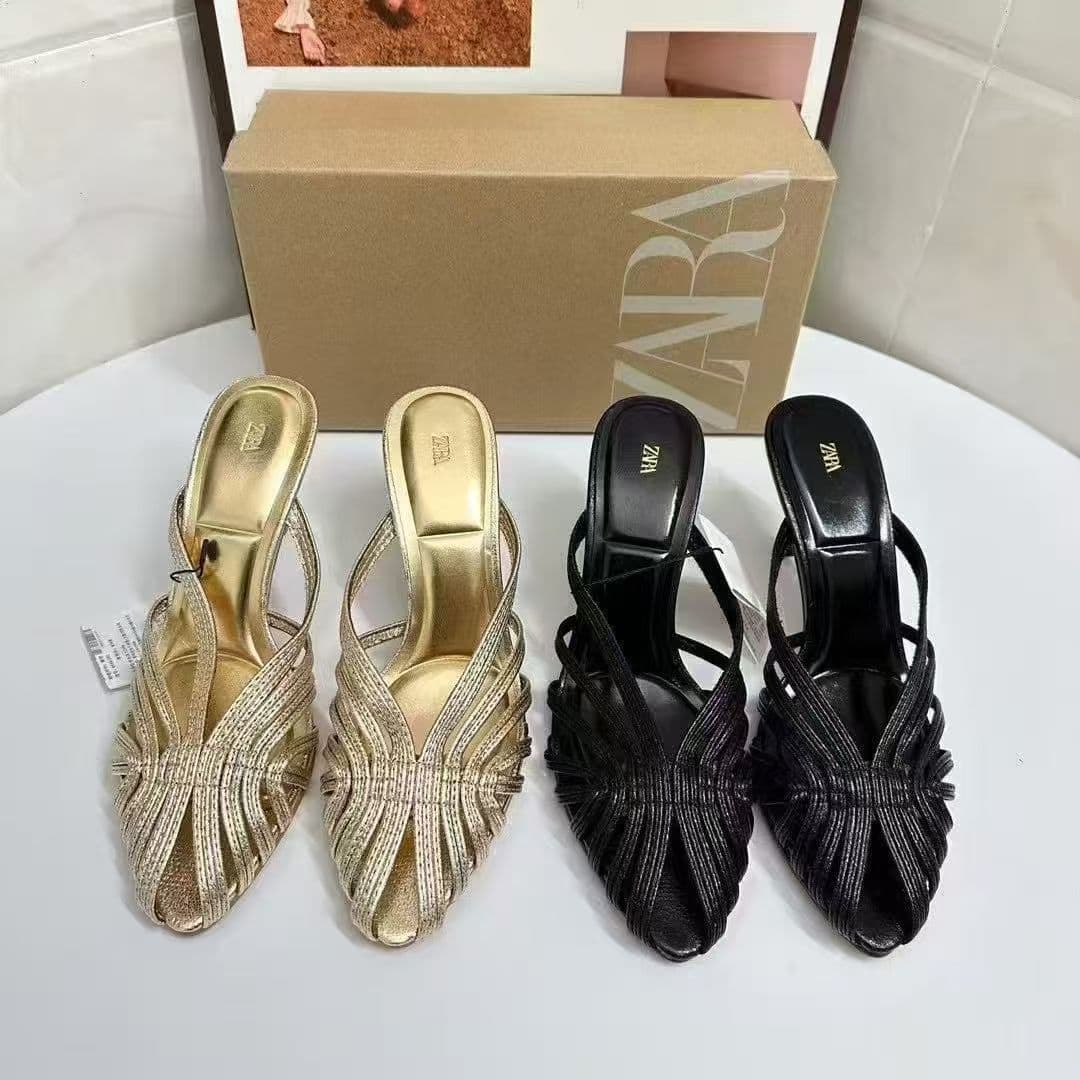 ZA Spanish women's shoes 2025 autumn new woven hollow pointed toe high heels stiletto heels women's shoes