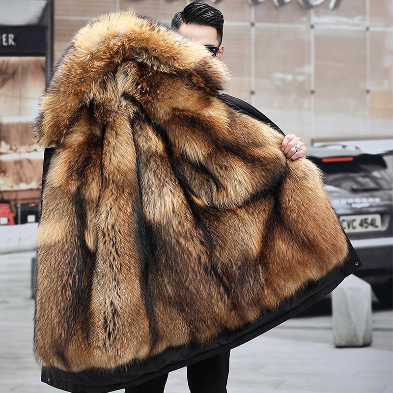 Cross-border 2024 Winter New Fur Coat Unisex Mid-Long Overcoat Parka Fox Fur Lining Artificial Fur